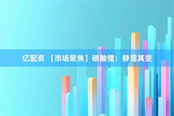 亿配资 【市场聚焦】碳酸锂:静观其变